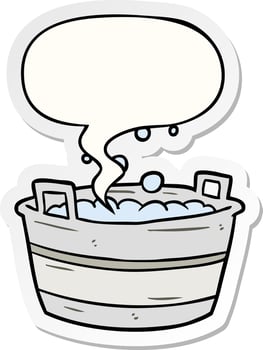 cartoon old tin bath full of water and speech bubble sticker vector