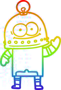 rainbow gradient line drawing happy carton robot with light bulb vector