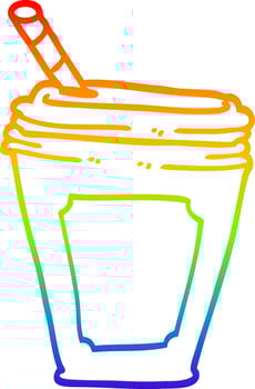 rainbow gradient line drawing cartoon coffee cup with straw vector