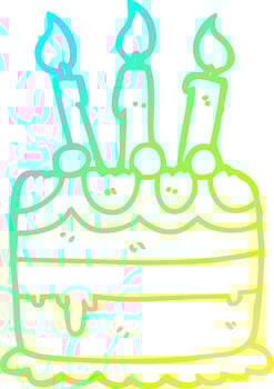 cold gradient line drawing cartoon birthday cake vector