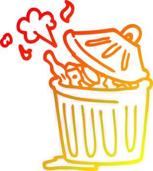 warm gradient line drawing cartoon waste bin vector