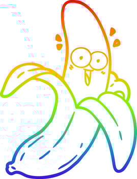 rainbow gradient line drawing cartoon crazy happy banana vector