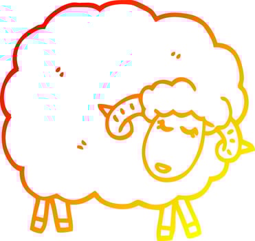 warm gradient line drawing cartoon sheep with horns vector