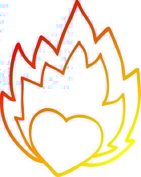warm gradient line drawing cartoon flaming heart vector