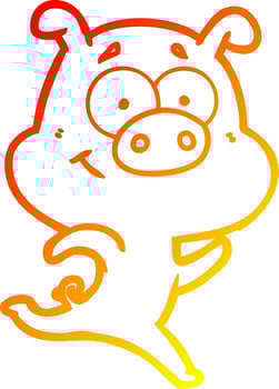 warm gradient line drawing happy cartoon pig running vector