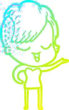 cold gradient line drawing happy cartoon girl vector