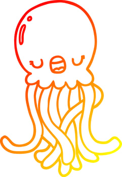 warm gradient line drawing cartoon jellyfish vector