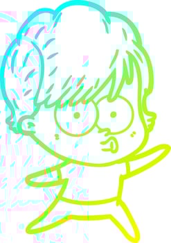 cold gradient line drawing cartoon woman vector