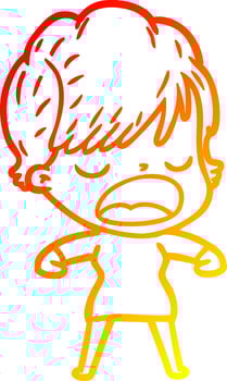 warm gradient line drawing cartoon woman talking vector