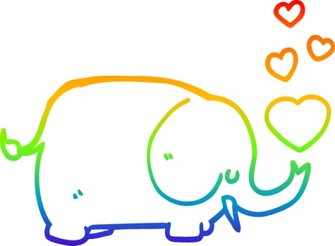 rainbow gradient line drawing cute cartoon elephant with love hearts vector
