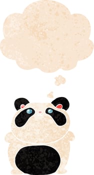 cartoon panda and thought bubble in retro textured style vector