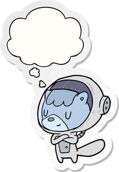 cartoon astronaut animal and thought bubble as a printed sticker vector