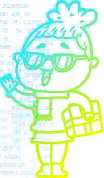 cold gradient line drawing cartoon happy woman wearing spectacles vector