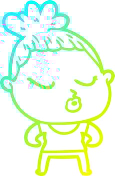 cold gradient line drawing cartoon calm woman vector