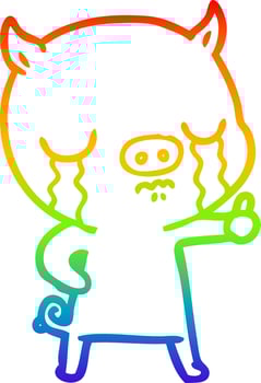rainbow gradient line drawing cartoon pig crying vector