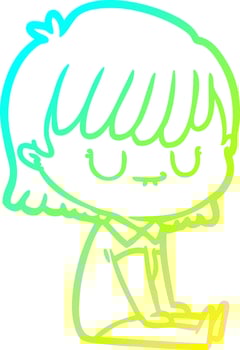 cold gradient line drawing cartoon woman vector