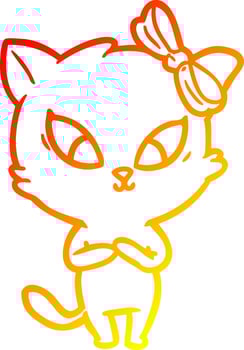 warm gradient line drawing cartoon cat vector
