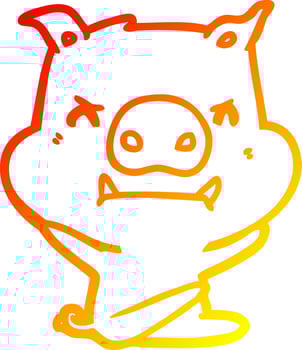 warm gradient line drawing angry cartoon pig throwing tantrum vector