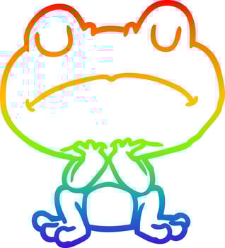 rainbow gradient line drawing frog waiting patiently vector