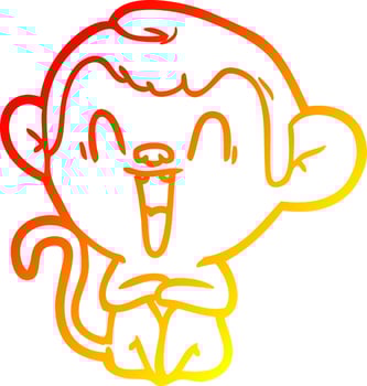 warm gradient line drawing cartoon laughing monkey vector
