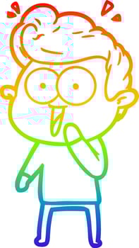 rainbow gradient line drawing cartoon man vector