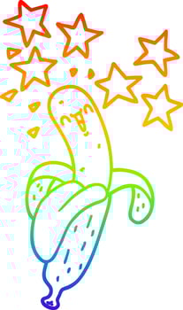 rainbow gradient line drawing cartoon magic banana vector