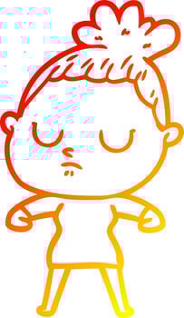 warm gradient line drawing cartoon calm woman vector
