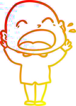warm gradient line drawing cartoon shouting bald man vector