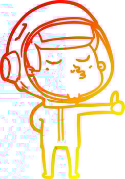 warm gradient line drawing cartoon confident astronaut giving thumbs up sign vector