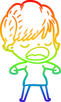 rainbow gradient line drawing cartoon woman talking vector