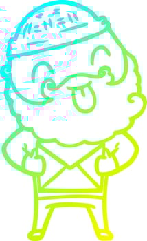 cold gradient line drawing man with beard sticking out tongue vector