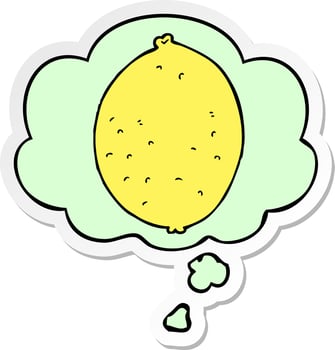cartoon lemon and thought bubble as a printed sticker vector