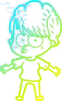 cold gradient line drawing cartoon woman vector