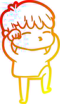 warm gradient line drawing cartoon curious boy vector