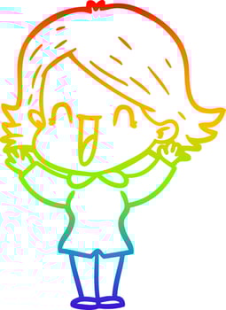 rainbow gradient line drawing cartoon happy woman vector
