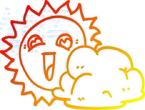 warm gradient line drawing cartoon sun and cloud vector