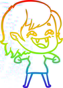 rainbow gradient line drawing cartoon laughing vampire girl vector