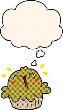 cute cartoon pie and thought bubble in comic book style vector