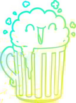 cold gradient line drawing happy cartoon mug of beer vector