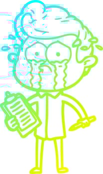 cold gradient line drawing cartoon crying man vector