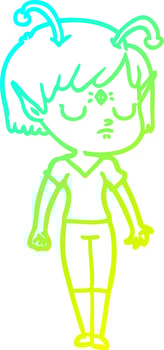 cold gradient line drawing cartoon alien girl vector