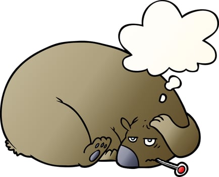 cartoon bear with a sore head and thought bubble in smooth gradient style vector