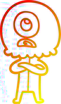 warm gradient line drawing cartoon cyclops alien spaceman vector