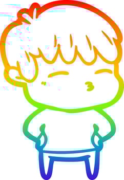 rainbow gradient line drawing cartoon curious boy vector