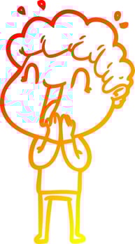 warm gradient line drawing cartoon happy man vector