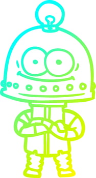 cold gradient line drawing happy carton robot with light bulb vector