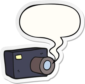 cartoon camera and speech bubble sticker vector