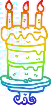 rainbow gradient line drawing cartoon chocolate cake vector