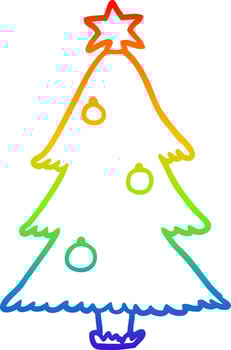 rainbow gradient line drawing christmas tree vector