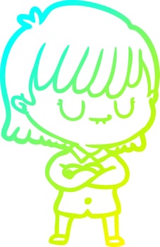cold gradient line drawing cartoon woman vector